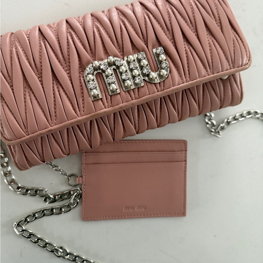Miu Miu Pink Quilted Chain Wallet